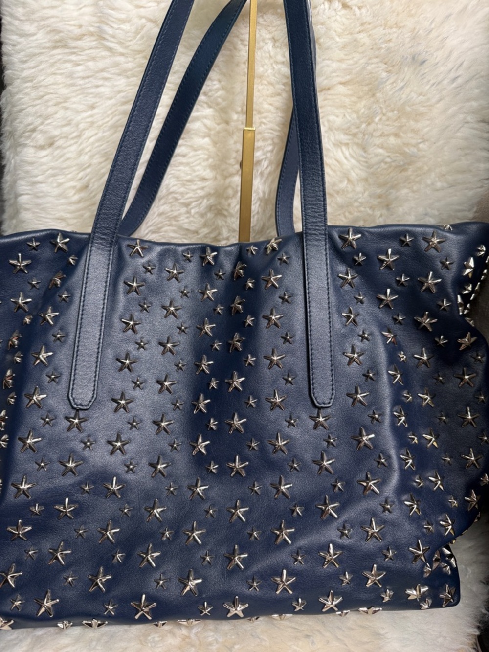 Jimmy Choo Navy Star-Studded Leather Navy Tote